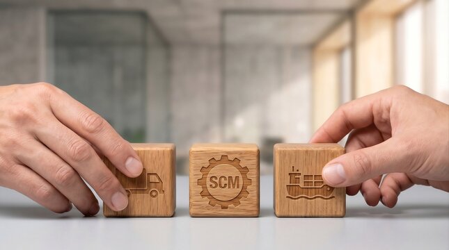 Supply Chain Management Wooden Blocks Concept for Logistics Transportation and Global Distribution