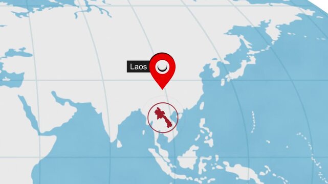 Laos City Location on World Map Animation Concept