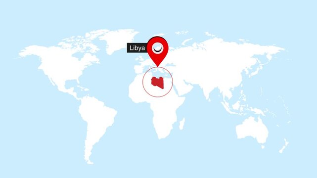 Libya Map Pin Location Animation Global World Map Concept