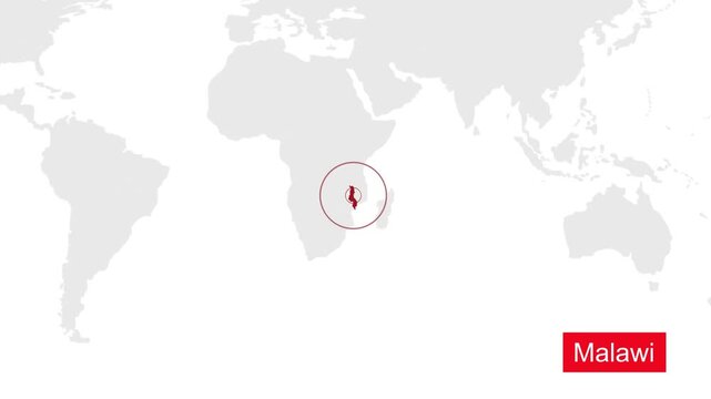Malawi Map Location Pointer Animation on World Map