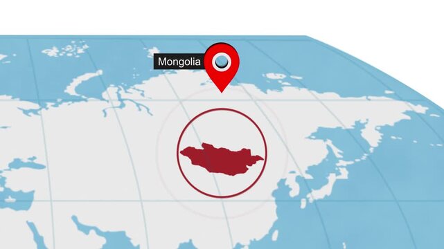 Mongolia City Location on World Map Animation Concept