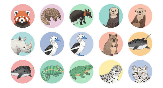 Collection of various animal faces closeup.