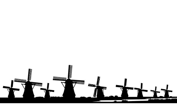 Kinderdijk Windmills Silhouette Traditional Dutch Landscape