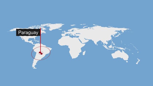 Paraguay Geographic Location on Minimal World Map Animation