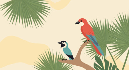 Colorful parrot and small bird sitting. © Dafid