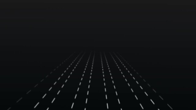 Dark abstract perspective grid with dashed white lines on black. Perspective grid background. High tech dark abstract perspective grid for virtual reality and tech visuals.