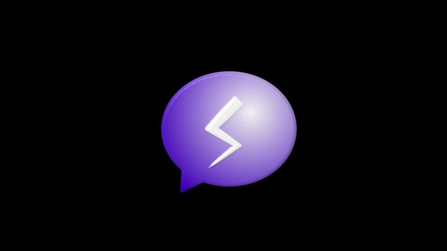 Simple purple speech bubble icon with soft lighting on black background. Social media messaging. Simple purple speech bubble icon for conversational user interface digital assets.