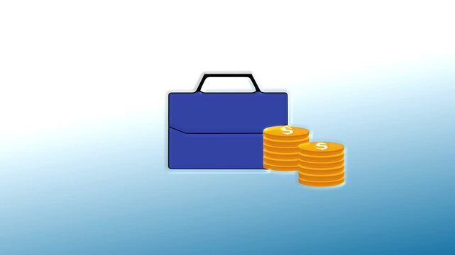 Minimalist blue briefcase icon on clean gradient background. Professional business travel. Minimalist blue briefcase icon for corporate document management and business visuals.