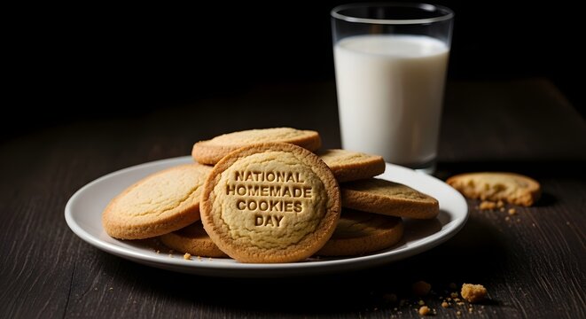 Gourmet Homemade Butter Cookies with Milk in Moody Lighting for National Homemade Cookies Day