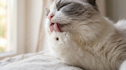 Obraz premium Tick attached to Ragdoll cat neck fur as veterinary awareness banner