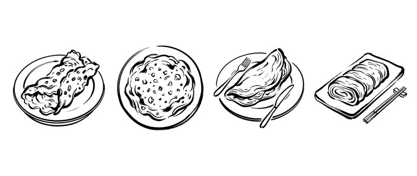 omelette , Traditional Chinese Brush , strokes swirl style