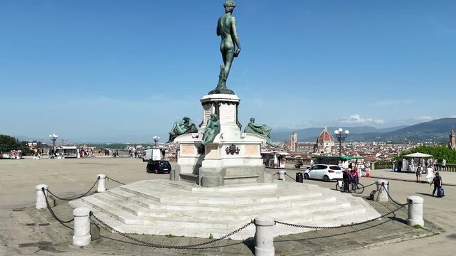 Aerial view of David statue by Michelangelo at Piazzale Michelangelo Florence Italy