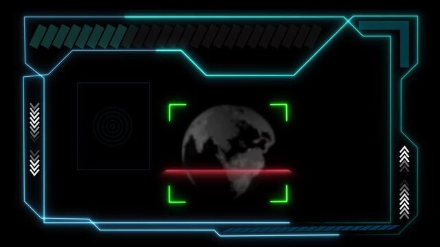 Futuristic holographic interface overlay with targeting reticle. Digital data display. Futuristic holographic interface overlay for high tech surveillance and navigation visuals.
