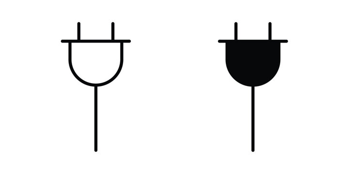 Power plug icon strokes and flat black vectors. Illustrations EPS10