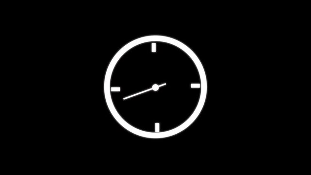 Simple white analog clock face with glowing outline. Time management symbol. Simple white analog clock face for office schedule and productivity tracking visualization designs.
