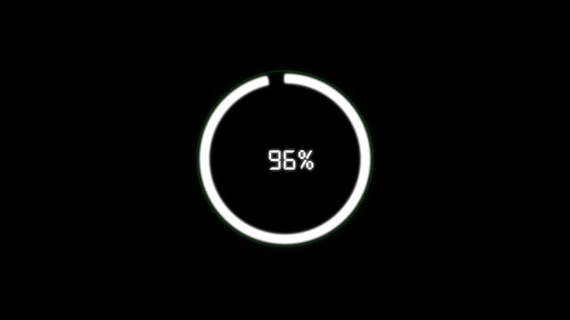 Loading circle with 66 percent progress on black background. Progress indicator. Loading circle for system processing and software installation status dashboard animations art.