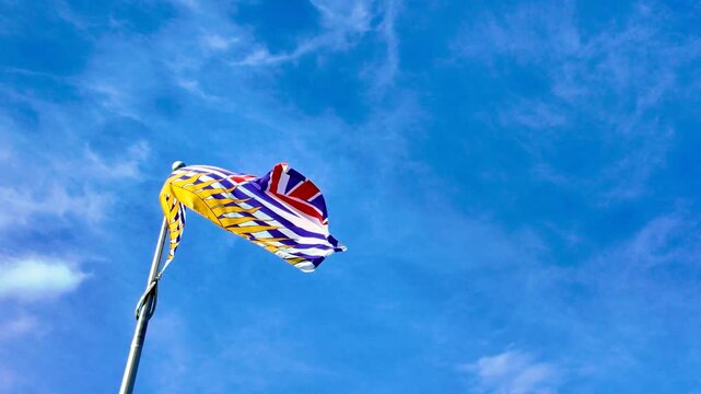 British Columbia Flag Waving In Slow Motion, Copy Space