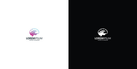 Conceptual brain logo design featuring dynamic wave patterns, symbolizing intelligence, innovation, and creative thought processes for modern branding solutions © micky_adb