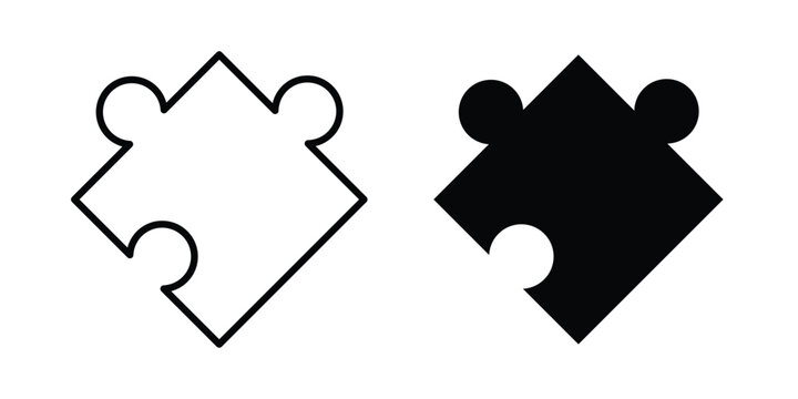 Puzzle piece icon strokes and flat black vectors. Illustrations EPS10