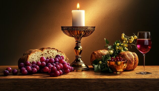 A beautifully arranged table scene with religious symbols for Corpus Christi.
