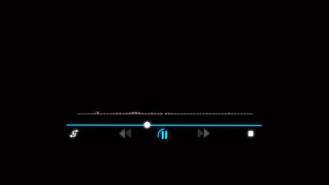 Cyan music player interface with playback controls and waveform. Music player interface image. Sleek cyan music player interface for digital sound and audio media player.