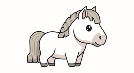 Fototapeta premium Cute cartoon white horse illustration, simple vector art, isolated on white background, for children's book design