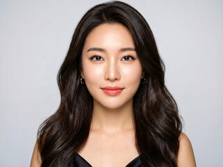 Fototapeta premium Premium Beauty Portrait of Korean Woman with Luxurious Voluminous Hair