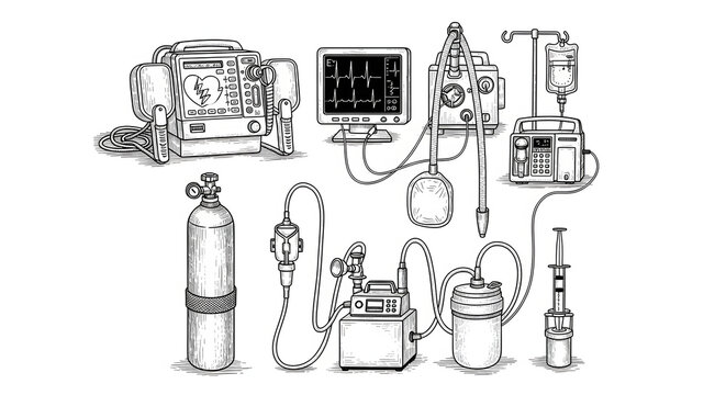 Vintage Medical Equipment Illustration - Hospital and Emergency Devices