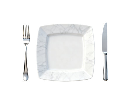 Minimalist 3D Marble Plate with Silver Cutlery Illustration