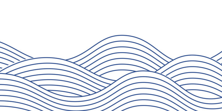 Blue water wave line pattern background. Vector illustration. Japanese style concept.