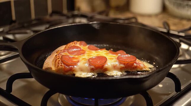 Reheating Pizza Slice in Cast Iron Skillet Pan