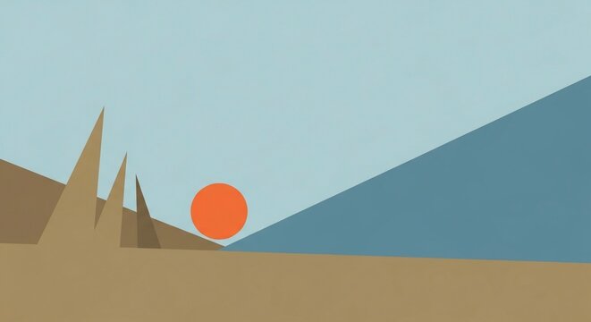 Abstract geometric landscape with sun