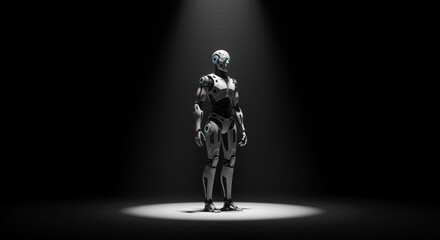 Fototapeta premium Humanoid robot in dramatic spotlight with futuristic elegant design