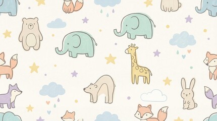 Fototapeta premium Cute animal cartoon seamless background