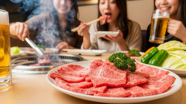 笑顔で乾杯！美味しい和牛焼肉とビールを楽しむ女子会