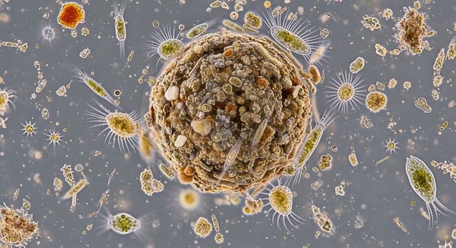 Microscopic view of protozoa organisms.