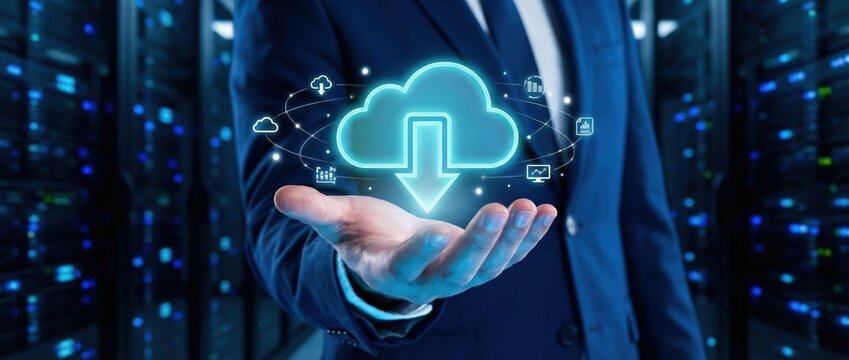 Cloud computing innovations business sector digital technology visuals server room environment professional viewpoint data management conceptualization for seo impact