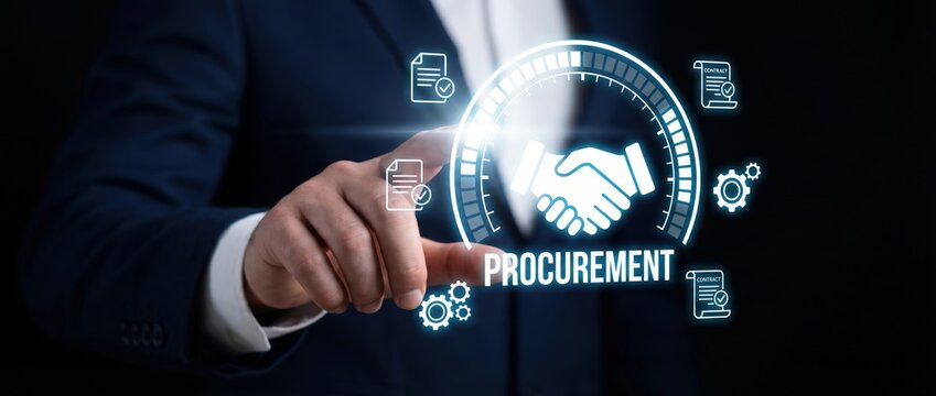 Enhancing procurement strategies through digital solutions corporate office business process professional environment close-up viewpoint efficiency concept