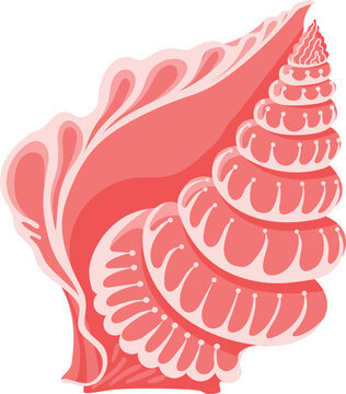 Pink conch seashell with decorative dots and swirl ornate marine shell isolated