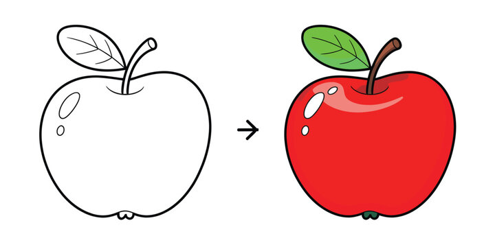 Apple cartoon icon set with colored and uncolored fruit icons suitable for kids illustration nutrition concepts and educational design projects