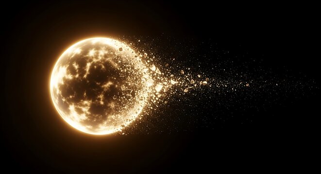Moon explosion in dark space.