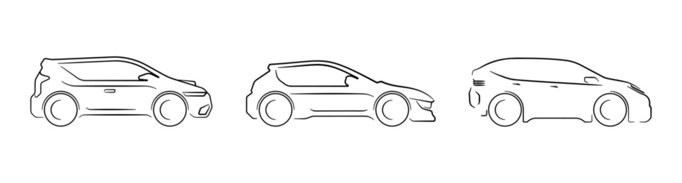 Car logos design, side views. Vector silhouettes of automobile. Vehicle branding and motorsport teams, auto detailing services or dealership promotions. Automotive performance and motion
