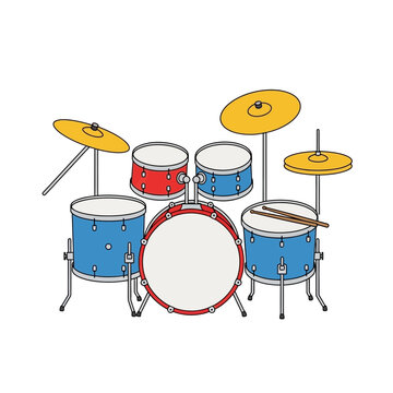 Drum set with cymbals and sticks.