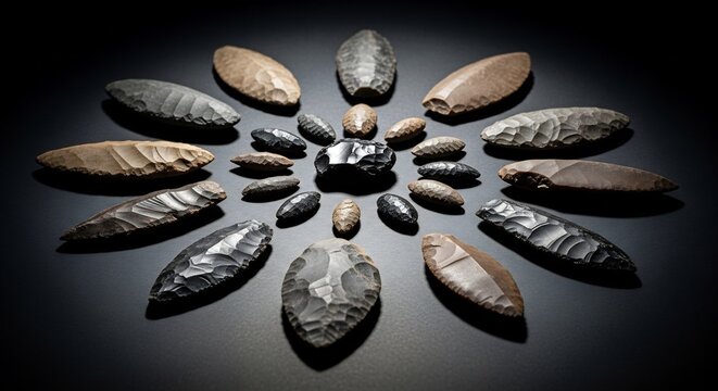 Collection of Ancient Stone Tools Arranged in a Circular Pattern.