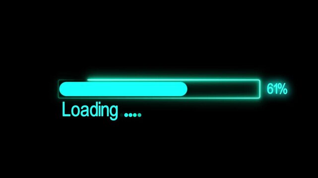 Neon loading bar with 30 percent progress and text. Neon loading bar glowing light. Neon loading bar for system update status and digital data processing synchronization.
