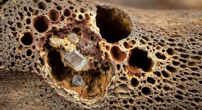 Close-up of a dried cholla cactus skeleton with intricate porous texture.