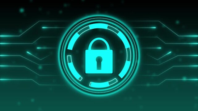 Cyan digital lock icon with circuit board pattern. Lock icon security technology. Cyan digital lock icon for advanced cybersecurity and protected system access designs.