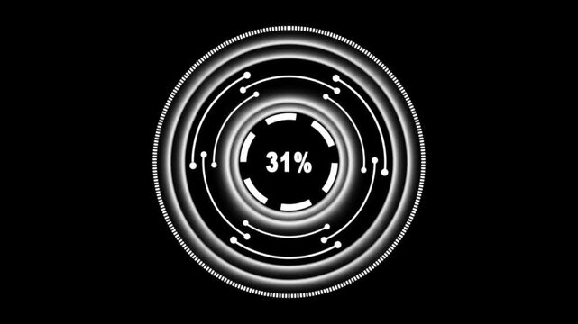 Futuristic circular HUD element with 13 percent progress. HUD element indicator. Futuristic circular HUD element for system loading and technology dashboard animations.