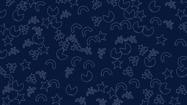 Abstract geometric design with dark blue backdrop  multiple white outline shapes. Versatile for backgrounds, wallpapers, digital art, or tech designs.