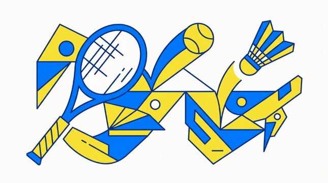 Abstract Tennis and Badminton Equipment Illustration